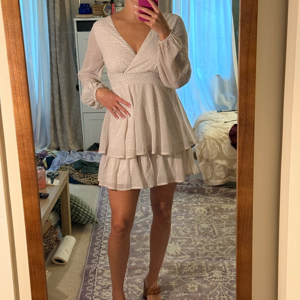 Elegant Cream Long-Sleeve Dress